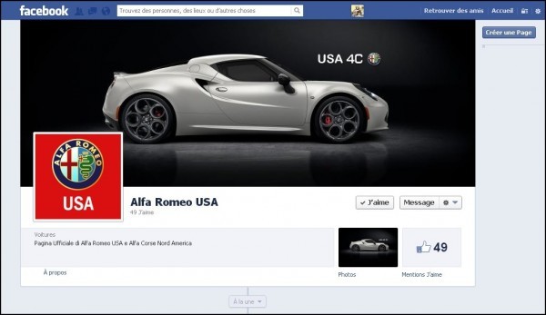 Alfa Romeo USA est sur FB