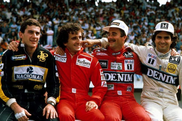 Ayrton-Senna, Alain Prost, Nigel Mansell et Nelson Piquet