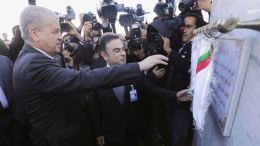 Algeria's Prime Minister Abdelmalek Sellal and Renault's Chief Executive Carlos Ghosn attend during the opening ceremony at Renault's new factory in Oran, west of Algiers