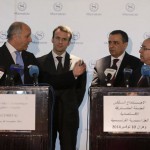 French Foreign Minister Fabius, French Economy Minister Macron, Algerian Industry Minister Bouchouareb and Algerian Foreign Minister Lamamra attend a news conference in Oran