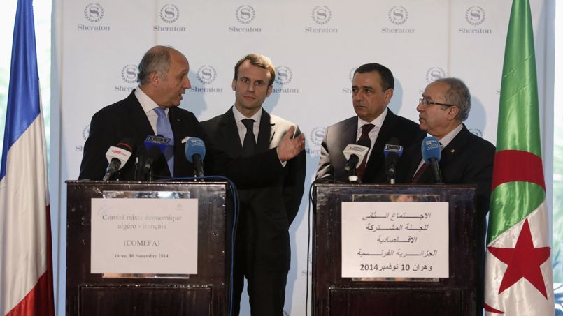 French Foreign Minister Fabius, French Economy Minister Macron, Algerian Industry Minister Bouchouareb and Algerian Foreign Minister Lamamra attend a news conference in Oran