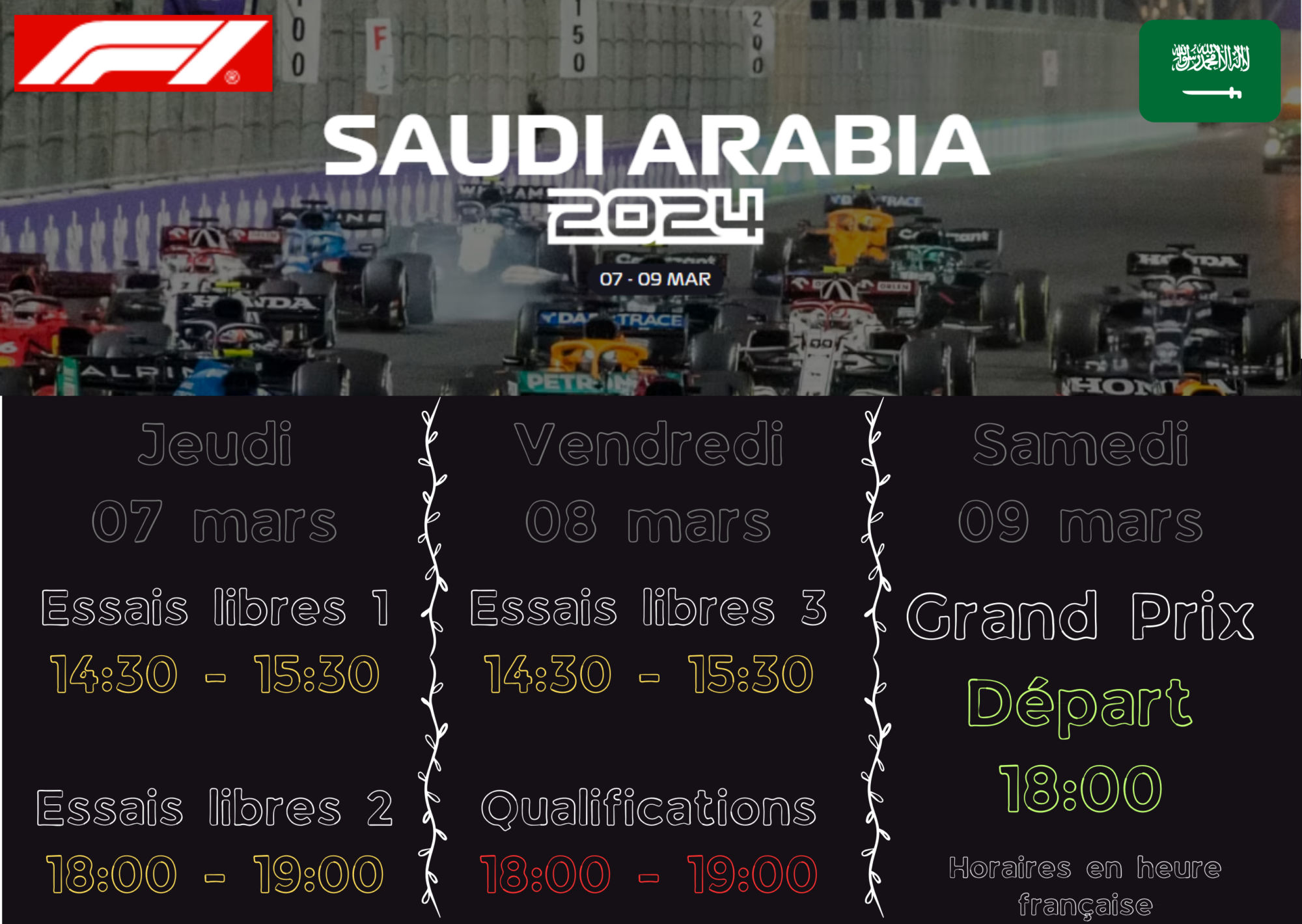 GP de Bahrein samedi 09/03 à 18h sur le circuit de Jeddah