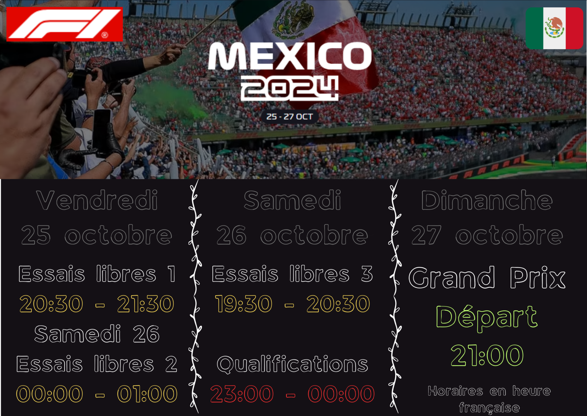 GP de Mexico dimanche 27/10 à 21h sur le circuit de Mexico