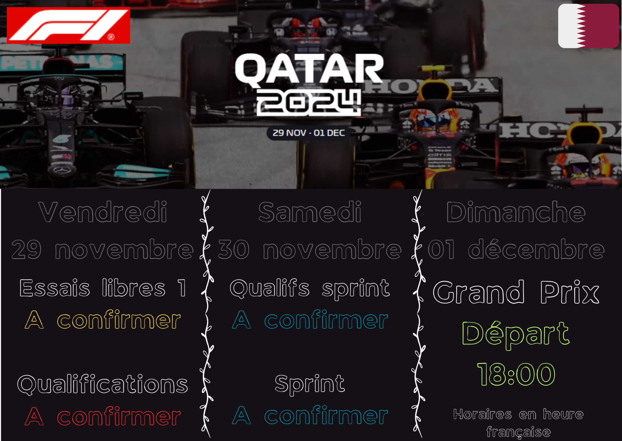 GP du Qatar dimanche 01/12 à 18h sur le circuit de Losail